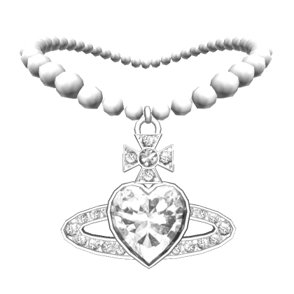 Y2K Silver Heart Pearls Necklace Saturn Planet 3.0