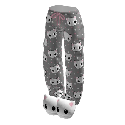 Grey Kitty Pjs w/ Slippers