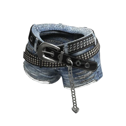 💗Y2K DENIM RIPPED SHORTS WITH BELTS_LIGHT BLUE