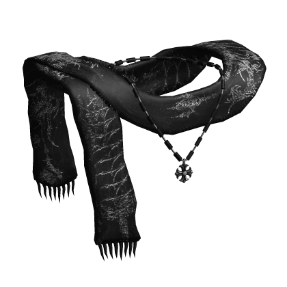 Black Sigil Vintage Neck Scarf w/ Chrome Rosary