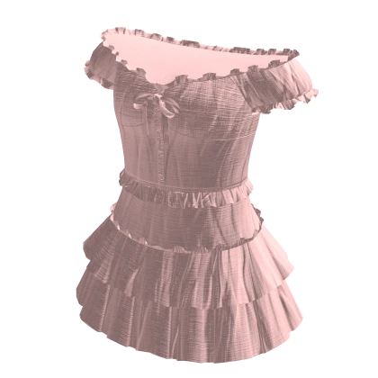 🍀Off Shoulder Ruffle Dress (Pink)