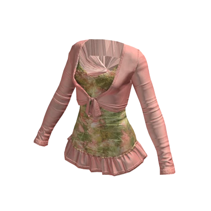 Y2K ruffled lace dress in green w. pink outfit