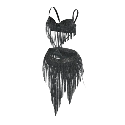 ʚ♡ɞ VS Hadid Fringe Black Silver Bikini Set 