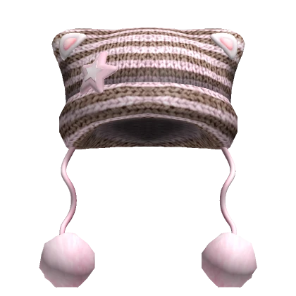 Striped Kitty Knit Star Cat Beanie (Pink/Brown)