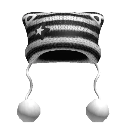 Striped Kitty Knit Star Cat Beanie (Black/White)