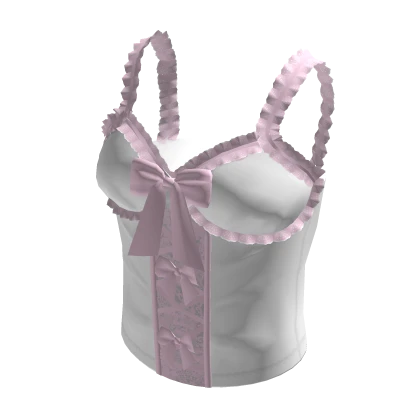 Cute White and Pink Lace Bow Tank Top