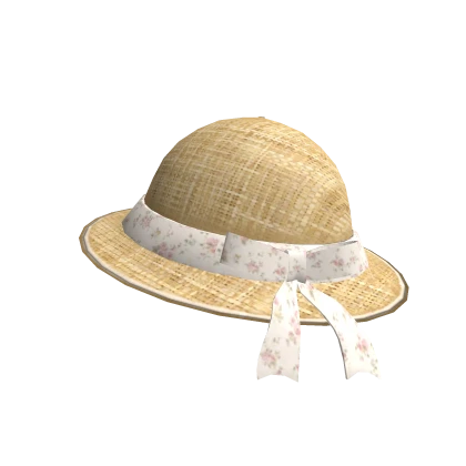 Cottage Straw beach Hat with beige floral bow 