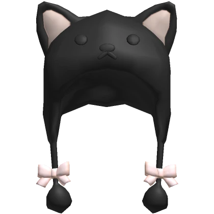 kawaii black cat hat pink bows w pom poms