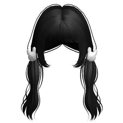 ♡ black fluffy low pigtails + bunny hairclips