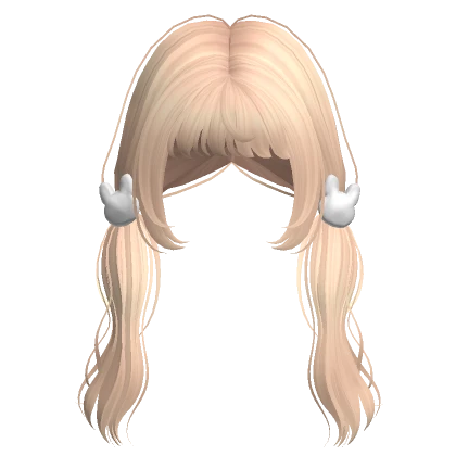 ♡ blonde fluffy low pigtails + bunny hairclips