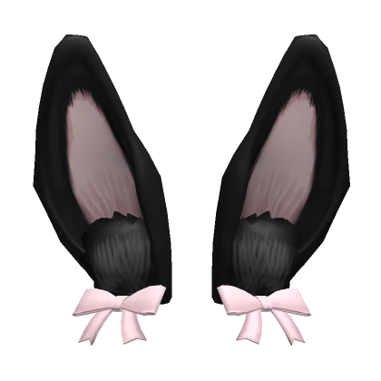 ♡ soft black fluffy bunny ears pink bow