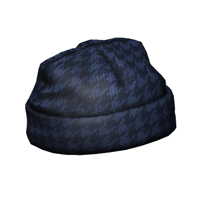 Brim Beanie Blue Houndstooth