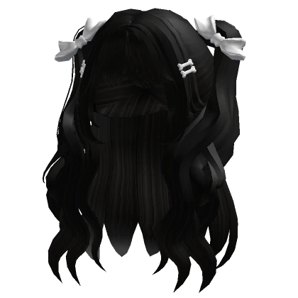 Long Wavy Pigtails w/ Bow Black