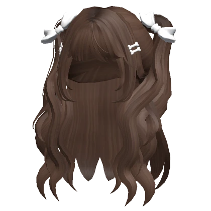 Long Wavy Pigtails w/ Bow Brown