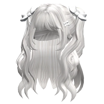 Long Wavy Pigtails w/ Bow White