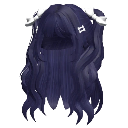 Long Wavy Pigtails w/ Bow Navy