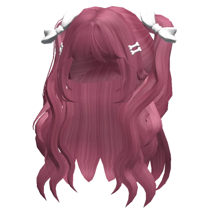 Long Wavy Pigtails w/ Bow Magenta