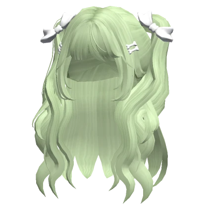 Long Wavy Pigtails w/ Bow Green