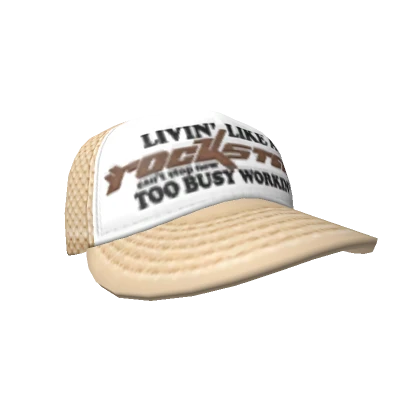 BEIGE ROCKSTAR LIVIN' Y2K TILTED TRUCKER CAP