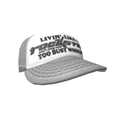 GREY ROCKSTAR LIVIN' Y2K TILTED TRUCKER CAP