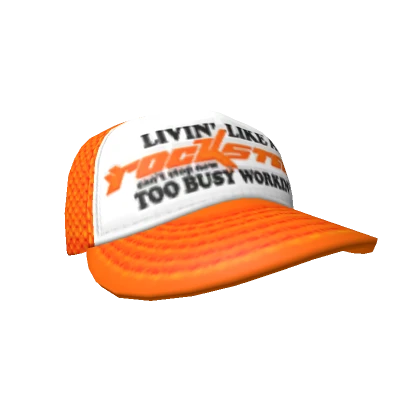 ORANGE ROCKSTAR LIVIN' Y2K TILTED TRUCKER CAP