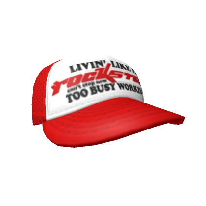 RED ROCKSTAR LIVIN' Y2K TILTED TRUCKER CAP