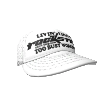 WHITE ROCKSTAR LIVIN' Y2K TILTED TRUCKER CAP