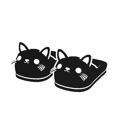 White Cartoony Kitty Cat Slippers