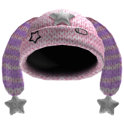 Y2K Striped Bunny Ears Beanie (Pink & Purple)