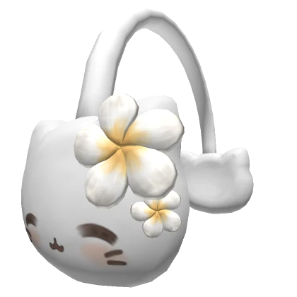 White cat earmuffs with white tropical flower 