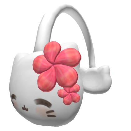 White cat earmuffs with pink tropical flower 