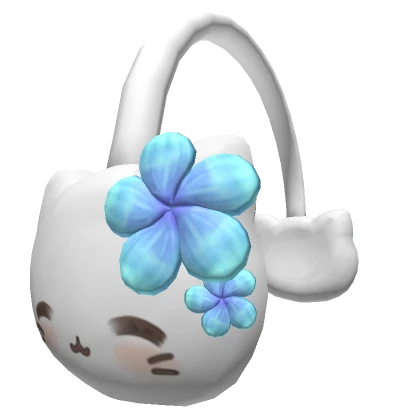 White cat earmuffs with blue tropical flower