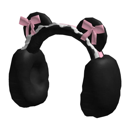 Black & Pink Kawaii Ruffled Bear Earmuffs