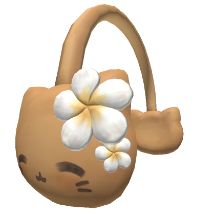 Summer Tan cat earmuffs with white tropical flower