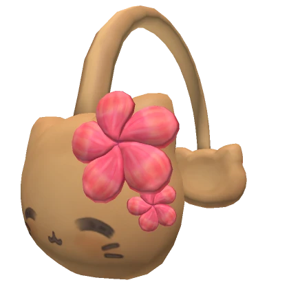 Summer Tan cat earmuffs with pink tropical flower