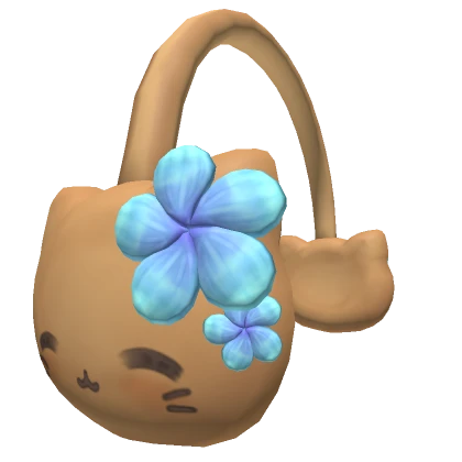 Summer Tan cat earmuffs with blue tropical flower