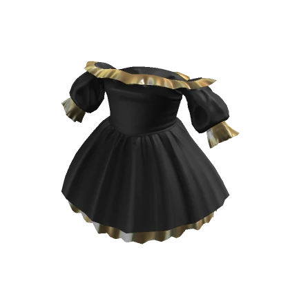 Lovely Short Ruffled Dress - Black Gold