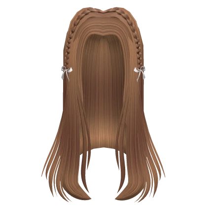 Caramel Long Straigh Hair w Braid and Ribbon