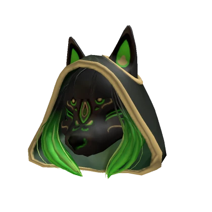 Kitsune Mask & Hood - Black Gold & Green Set