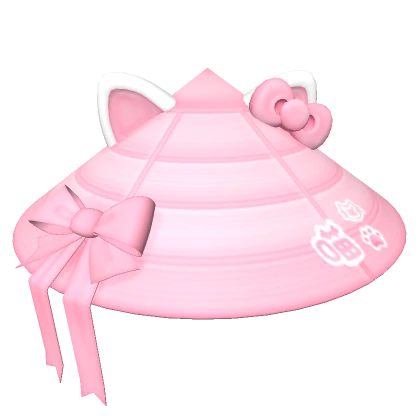 Kawaii Kitty Samurai Straw Hat w/ Bows (Pink)