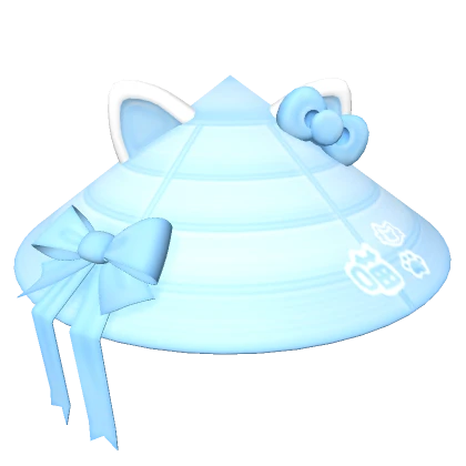 Kawaii Kitty Samurai Straw Hat w/ Bows (Blue)