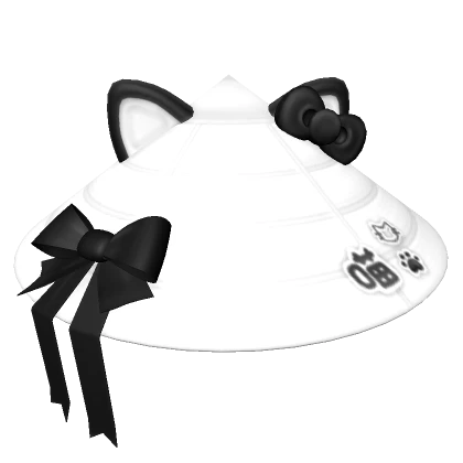 Kawaii Kitty Samurai Straw Hat w/ Bows (White)