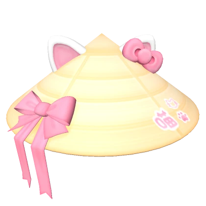 Kawaii Kitty Samurai Straw Hat w/ Bows (Pink)