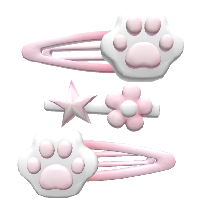 Pink & White Cat Paw Assorted Flower Hairclips ♡