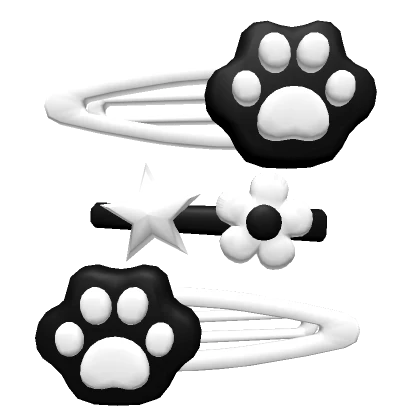 Black & White Cat Paw Assorted Flower Hairclips ♡