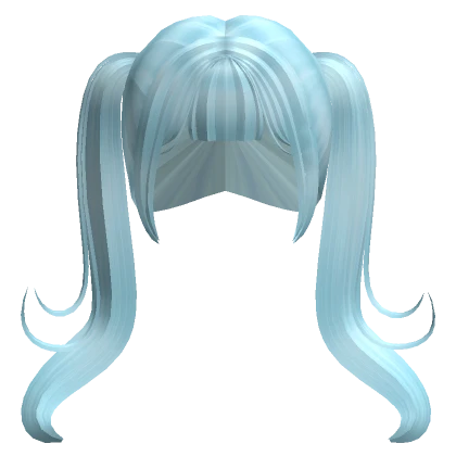 Curly Long Ponytails w Bangs Light Blue