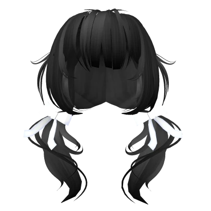 Kawaii Black Pigtails w Bow