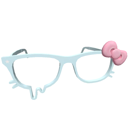 Droopy Kitty Glasses w/ Pink Bow in Light Blue