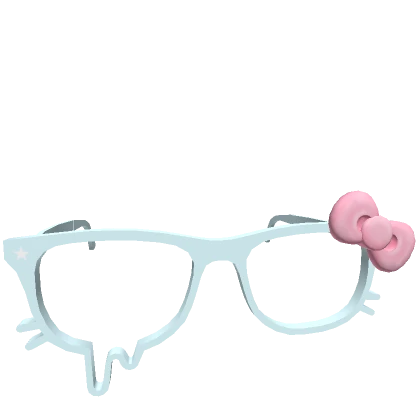 Low Droopy Kitty Glasses w/ Pink Bow in Light Blue