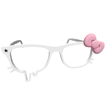 Droopy Kitty Glasses w/ Pink Bow in White